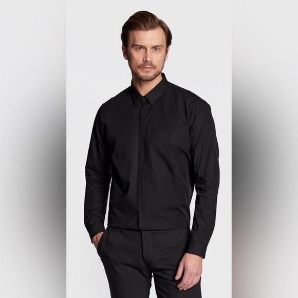 Calvin Klein Extra Slim Fit Men's Black Dress Shirt - Picture 9 of 13